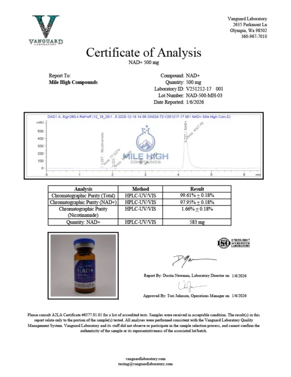Lyophilized NAD+ 500mg for laboratory study Sirtuin-activating redox cofactor